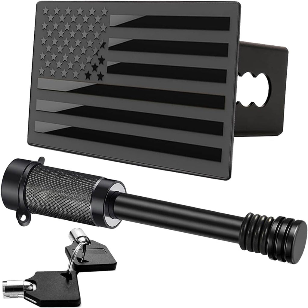 American Flag Trailer Hook Cover + Lock Set - 2-Inch Receiver - Heavy Duty Aluminum