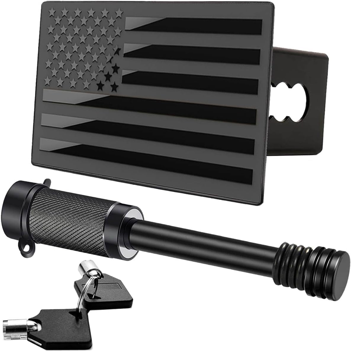 American Flag Trailer Hook Cover + Lock Set - 2-Inch Receiver - Heavy Duty Aluminum