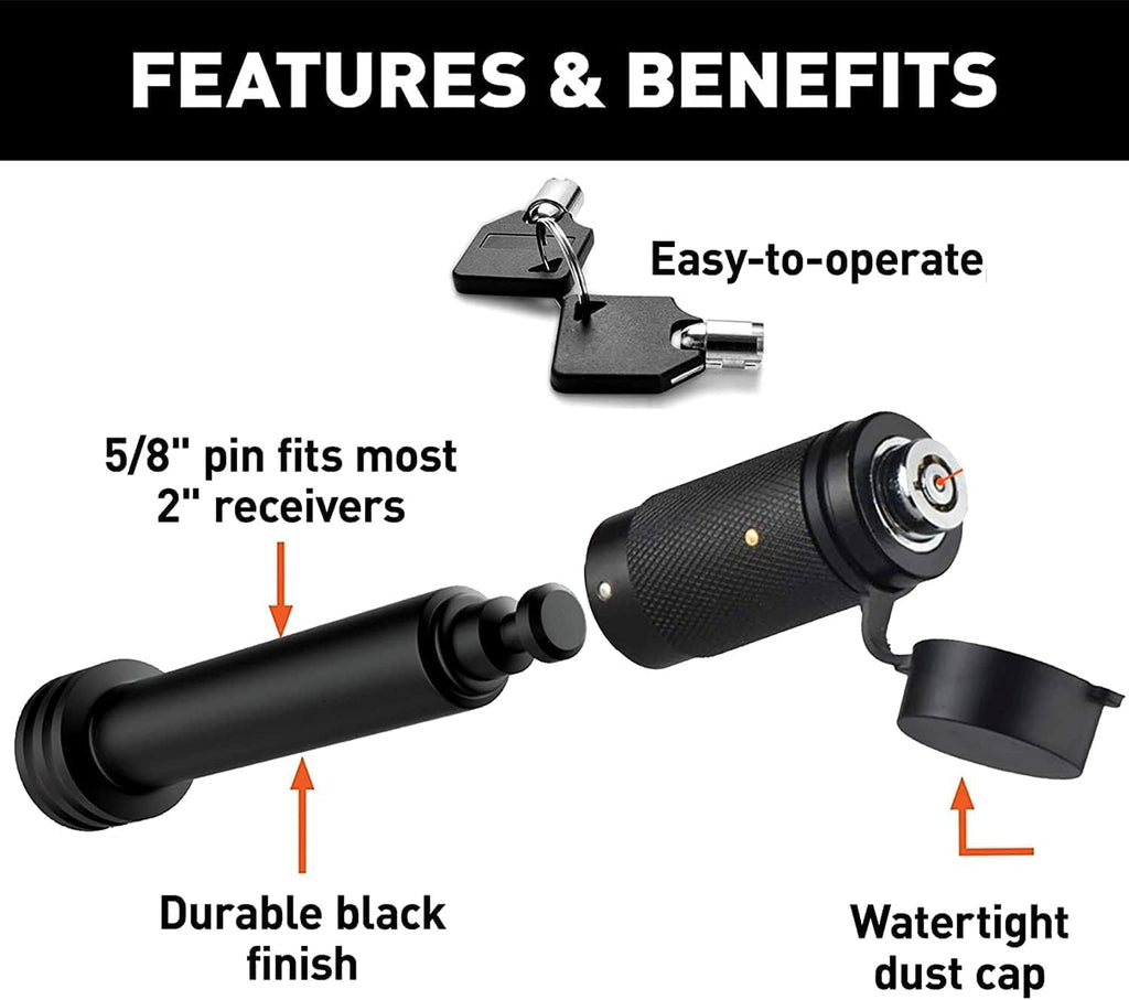 American Flag Trailer Hook Cover + Lock Set - 2-Inch Receiver - Heavy Duty Aluminum