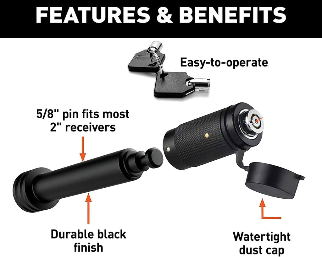 American Flag Trailer Hook Cover + Lock Set - 2-Inch Receiver - Heavy Duty Aluminum