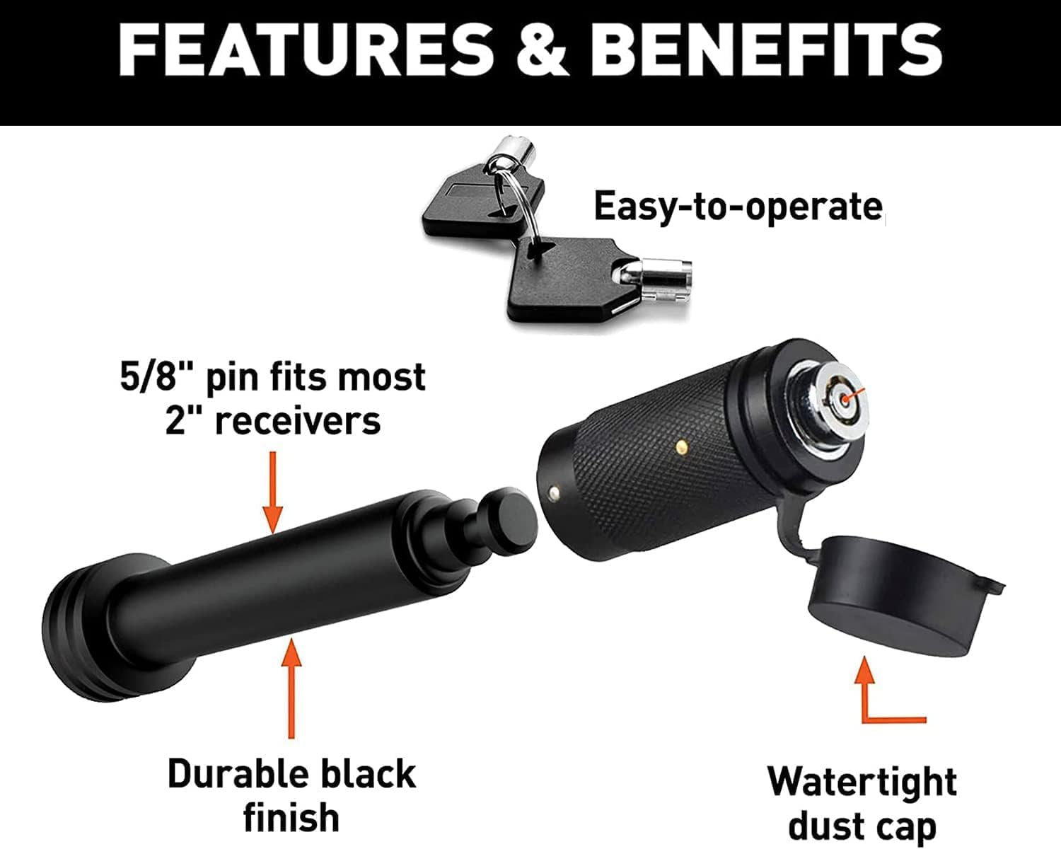 American Flag Trailer Hook Cover + Lock Set - 2-Inch Receiver - Heavy Duty Aluminum