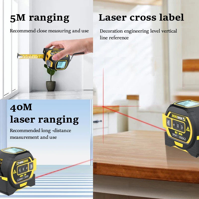 3 in 1 Laser Tape Measure Meter Infrared High-Precision Intelligent Electronic Ruler 40/60M Laser Tape Building Distance Meters
