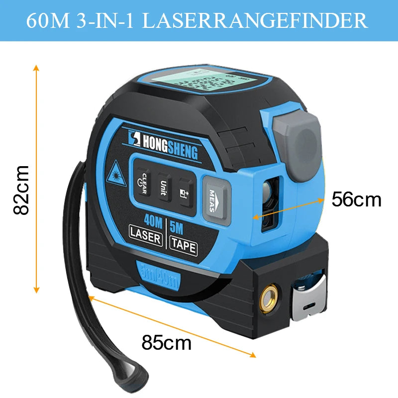 3 in 1 Laser Tape Measure Meter Infrared High-Precision Intelligent Electronic Ruler 40/60M Laser Tape Building Distance Meters