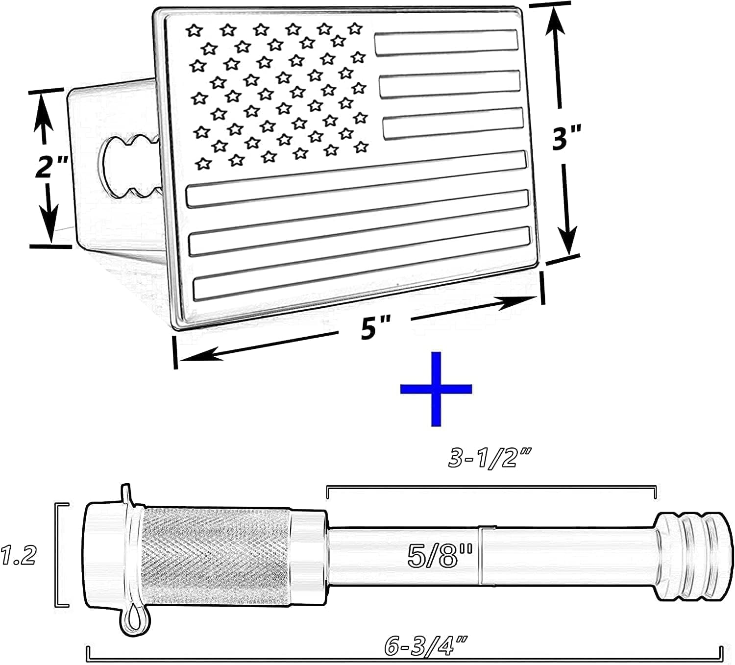 American Flag Trailer Hook Cover + Lock Set - 2-Inch Receiver - Heavy Duty Aluminum