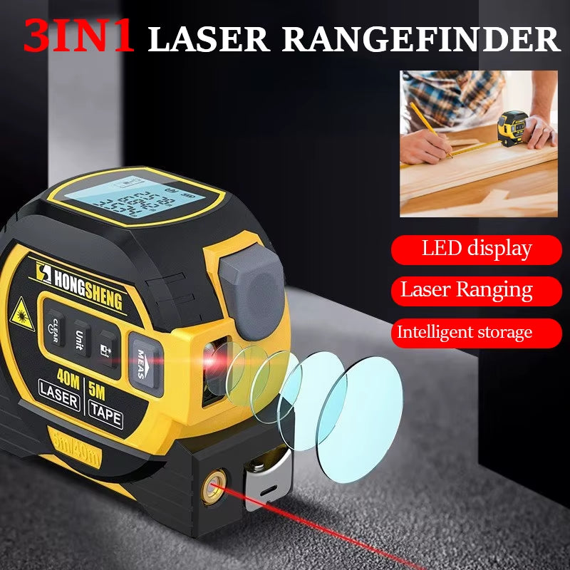 3 in 1 Laser Tape Measure Meter Infrared High-Precision Intelligent Electronic Ruler 40/60M Laser Tape Building Distance Meters